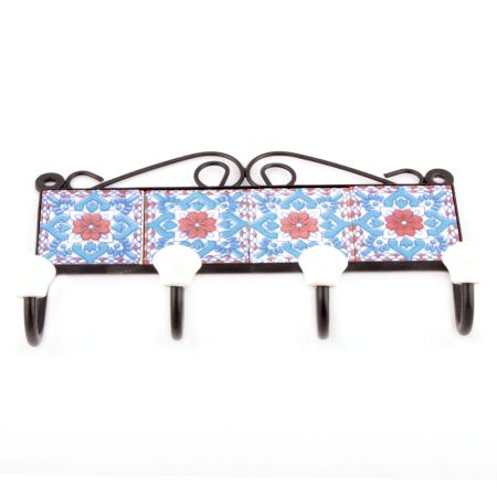 Turquoise And Red Flower Ceramic Tiles Hooks